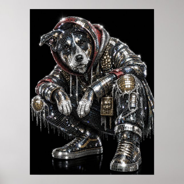 Póster de perro mosaico disco | Arte de pared mode (Frente)