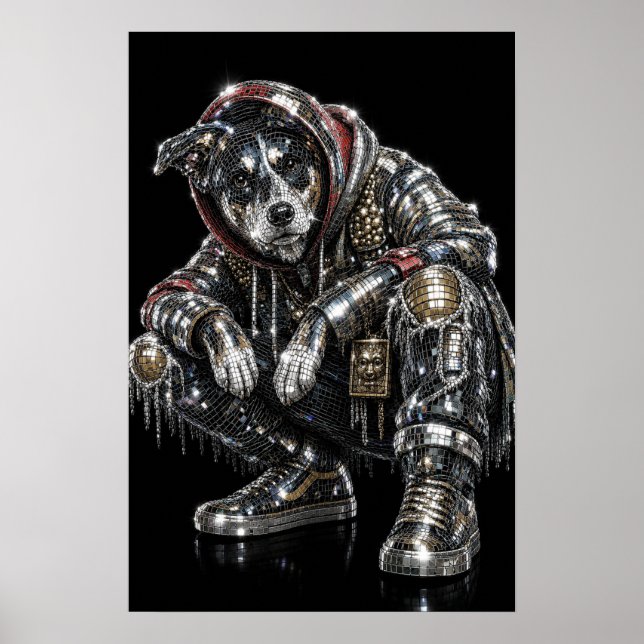 Póster de perro mosaico disco | Arte de pared mode (Frente)