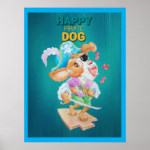 Póster de perro pirata feliz