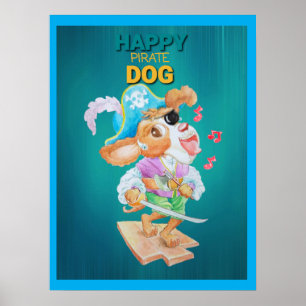 Póster de perro pirata feliz