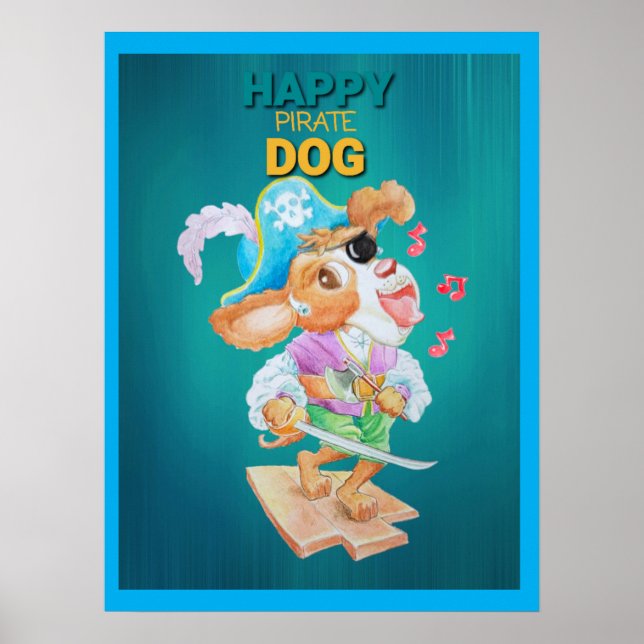 Póster de perro pirata feliz  (Frente)