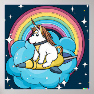Póster de Perro Unicornio Espacio - Animal Galácti