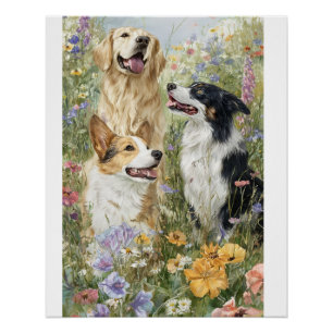 Póster de Perros en Flores Silvestres
