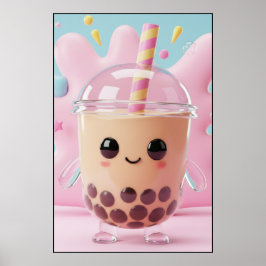 Póster de personaje de té de burbujas Kawaii lindo