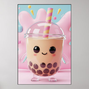 Póster de personaje de té de burbujas Kawaii lindo