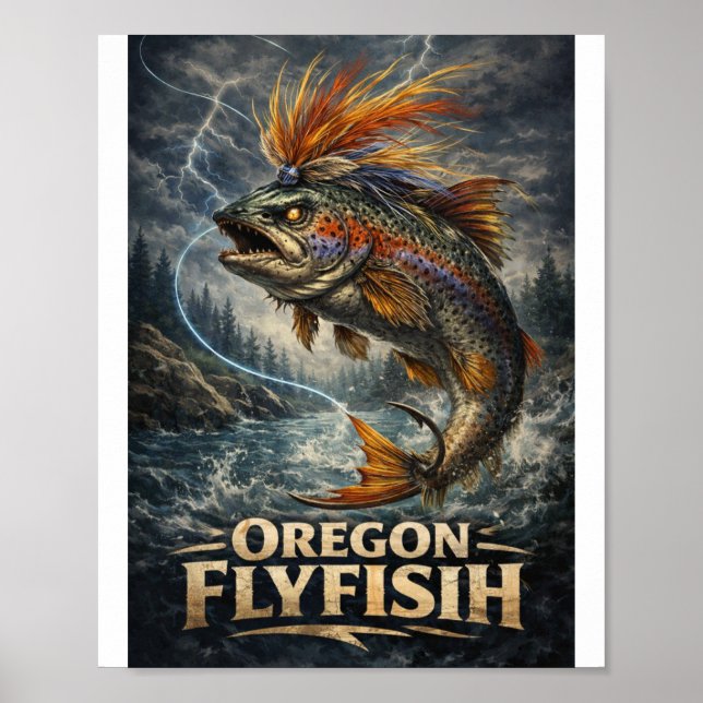 Póster de pesca con mosca de trucha monstruo de Or (Frente)
