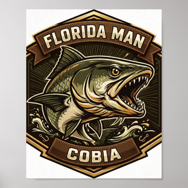 Póster de pesca de Cobia con Bronce de Florida Man (Frente)