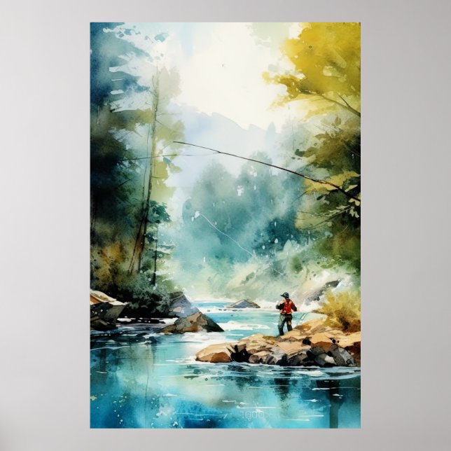 Poster de pesca de mosca acuática - Arte de pared  (Frente)