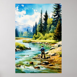 Poster de pesca de mosca acuática - Arte de pared
