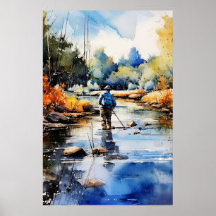 Poster de pesca de mosca acuática - Arte de pared