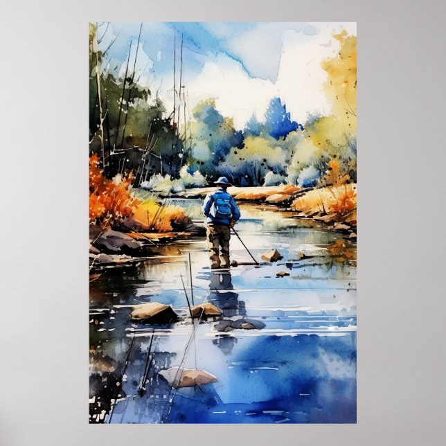 Poster de pesca de mosca acuática - Arte de pared  (Frente)
