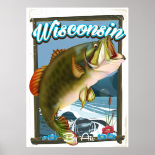 Póster de pesca del estado de Wisconsin