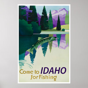 Póster de Pesca en Idaho Arte de Viaje Noroeste de