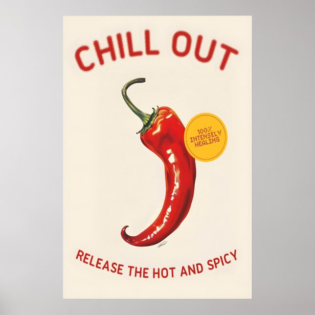 Póster de Pimiento Rojo 'Chill Out' Cocina Picante (Frente)