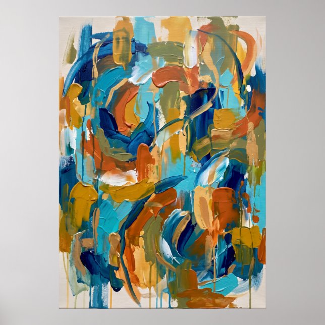 Póster de pinceladas abstractas de ocra teal (Frente)