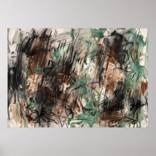 Póster de pinceladas abstractas negro y verde azul