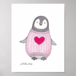 Póster de Pingüino Adorable Pintura de Pingüino Ar
