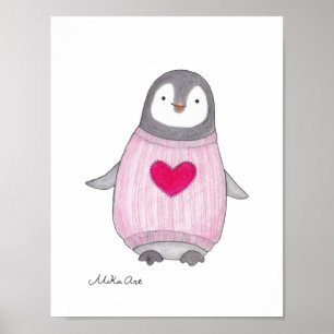Póster de Pingüino Adorable Pintura de Pingüino Ar