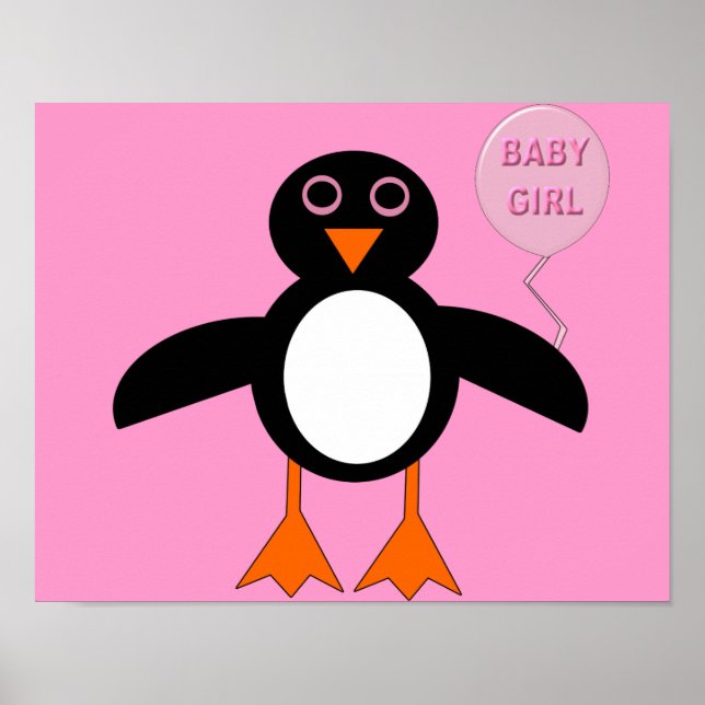 Póster de pingüino de niña bebé rosa lindo (Frente)