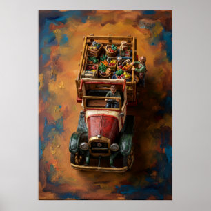 Póster de pintura al óleo de mercado de camión de 