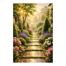 Póster de pintura al óleo del camino del jardín se