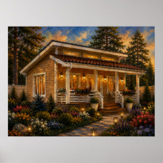 Póster de Pintura al Óleo del Jardín de la Cabaña