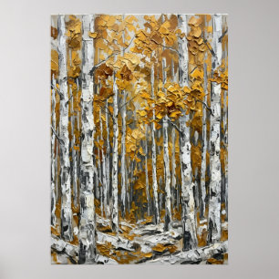 Póster de pintura de abedules en otoño Bosque do