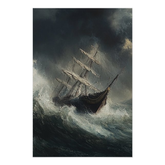 Poster de pintura de barcos de vela de Stormy Seas (Anverso)