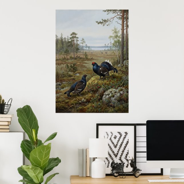 Póster de pintura de fauna silvestre de urogallo d (Oficina en casa)