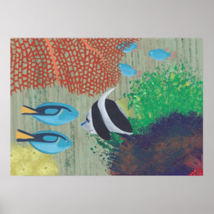 Póster de pintura de peces tropicales coloridos