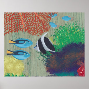 Póster de pintura de peces tropicales coloridos