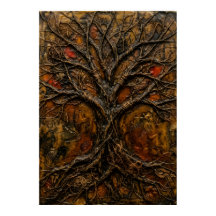 Póster de pintura en relieve del árbol oscuro de l