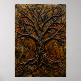 Póster de pintura en relieve del árbol oscuro de l