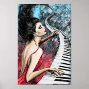 Póster de Pintura - Señora del Piano Sintiendo la