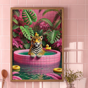 Póster de Piscina de Tigre Rosa Arte de Pared Maxi