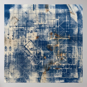 Póster de plano arquitectónico azul