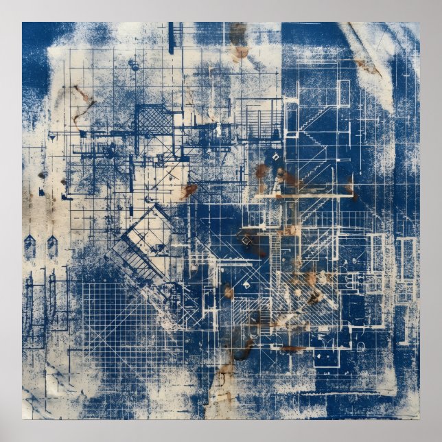 Póster de plano arquitectónico azul (Frente)