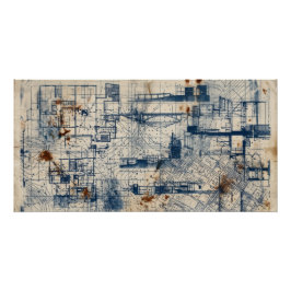 Póster de plano arquitectónico vintage