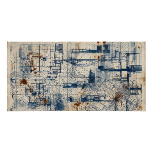 Póster de plano arquitectónico vintage