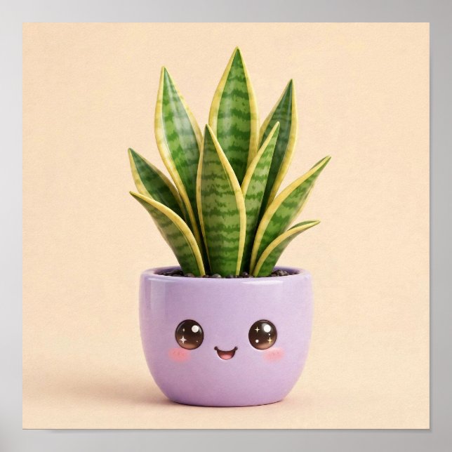 Póster de planta de serpiente Kawaii planta de int (Frente)
