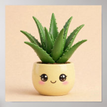 Póster de planta interior Kawaii Aloe Vera