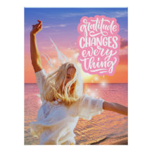 Póster de Playa de Atardecer Todo Cambia con la Gr