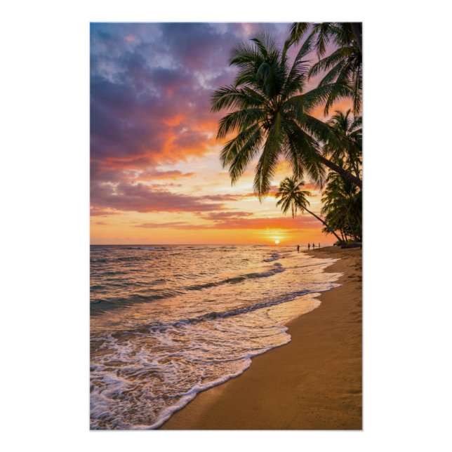 Póster de Playa de Atardecer Tropical Dorado (Anverso)