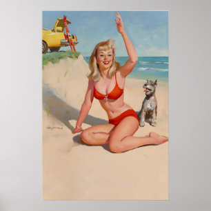 Póster de playa de Elvgren Pin-Up de los años 60 D