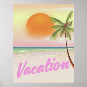 Póster de playa de vacaciones vintage de los 80