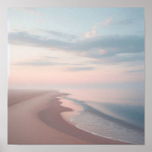 Póster de playa pastel por la mañana, costa del oc