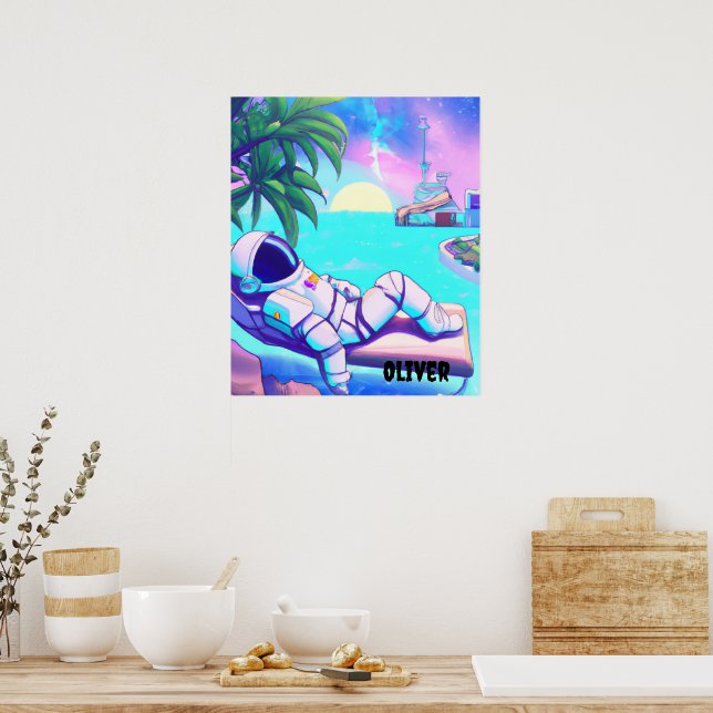 PÓSTER DE PLAYA PERSONALIZADO DEL ASTRONAUTA RELAJ (Cocina)