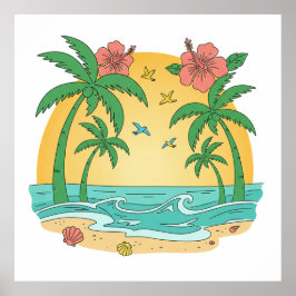 Póster de playa tropical Paraíso de las Palmeras