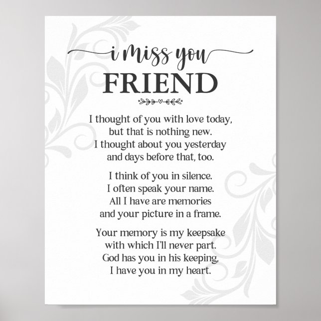 Póster de poema de amigo que te extraño (Frente)