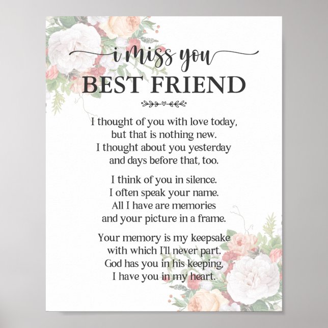 Póster de poema para mejor amigo que te extraño (Frente)